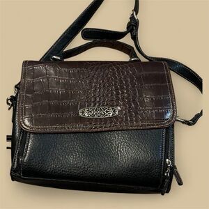 Black Faux Leather Satchel By Strada With Shoulder Strap